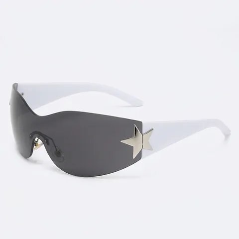 Trendy Retro Rimless Shield Sunglasses One Piece Lens Fashion Eyewear With Metal Star Decor UV Protection