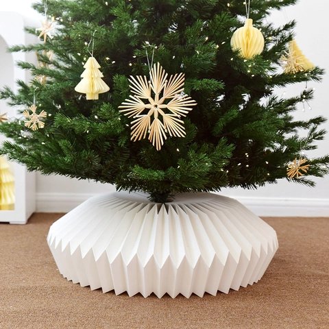 Weiße Plissierte Weihnachtsbaumdecke Moderner Papier Weihnachtsbaumständer Abdeckung Minimalistische Feiertagsdekoration
