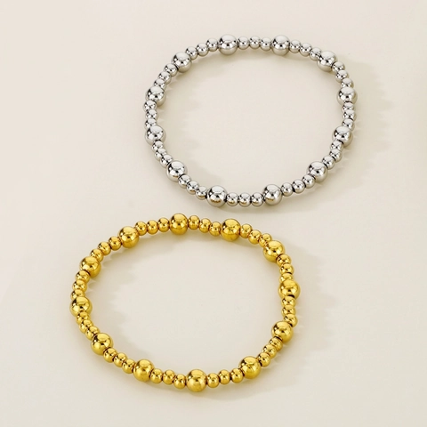 Edelstahl Perlenarmband 18K Vergoldet Runde Kugel Minimalistischer Schmuck Für Frauen Spiegelpoliert Elegant