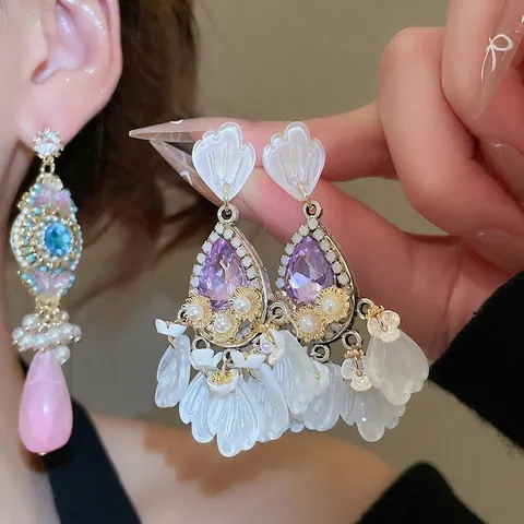 Retro Ohrhänger Im Höfischen Stil Mit 925 Sterling Silber Ohrstecker Kristall Blume Harz Blütenblätter Für Damen