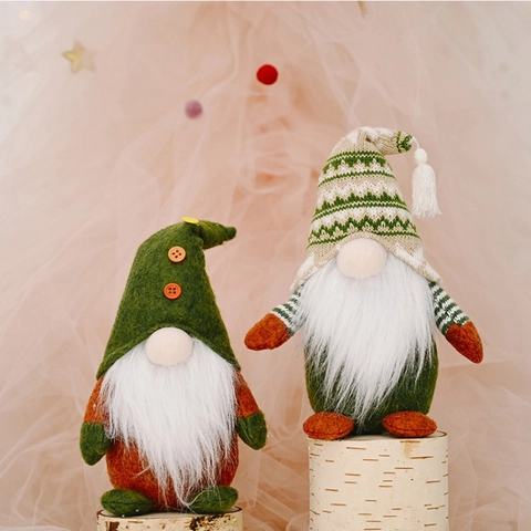 Gnome De Noël Poupée Sans Visage Elfe Vert Rudolph Ornement Tricoté Feutre Décoration De Table Festive