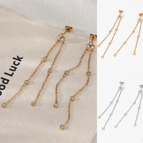 Lange Quasten Ohrhänger Edelstahl Zirkonia Linear Geometrisch Elegant Mode Schmuck Für Damen