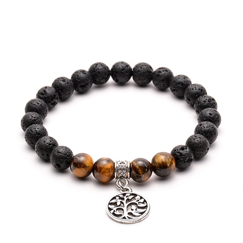 Natural Lava Stone Tiger Eye Beaded Bracelet Alloy Tree Of Life Pendant Essential Oil Diffuser Yoga Jewelry Men Women