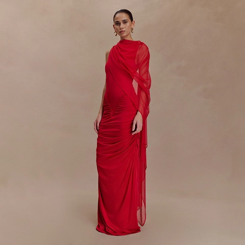 Robe De Soiree Elegante Avec Chale En Mesh Et Fronces Robe Maxi Sexy Moulante Sans Manches Col Rond Pour Femmes