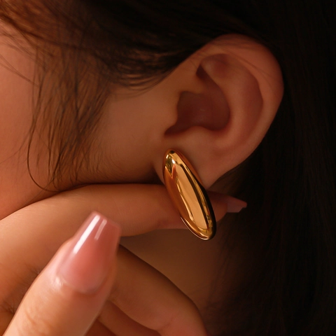 Minimalist Chubby Teardrop Stud Earrings 18K Gold Plated Stainless Steel Puffy Water Drop Ear Jewelry For Women