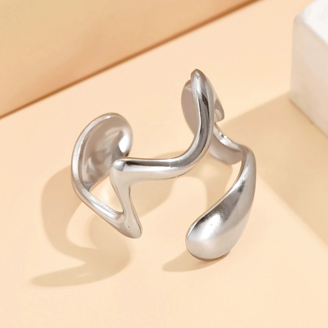 Anello Aperto In Acciaio Inossidabile Con Onde Irregolari Metallo Liquido Gioielli Estetici Minimalisti Regolabili Per Donna