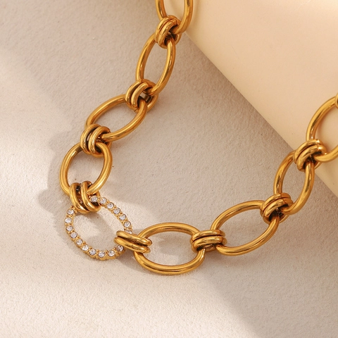 Zirkonia Ring Hanger Schakelketting Ketting Roestvrij Staal 18K Verguld Voor Dames Chique Minimalisme Sieraden
