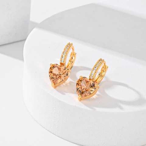 Herz Anhänger Creolen Kupfer Eingelegt Bunte Zirkonia Vergoldet Romantischer Schmuck Für Damen