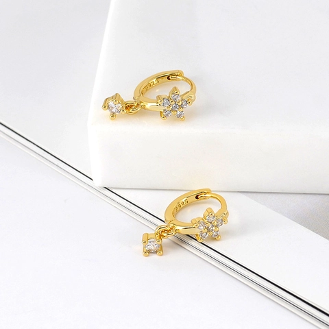 Minimalistische Blumen Ohrhänger Für Damen Mikroeingelegt Zirkonia Kupferschmuck Mit 925 Sterlingsilber Ohrstecker-Stift Elegantes Design