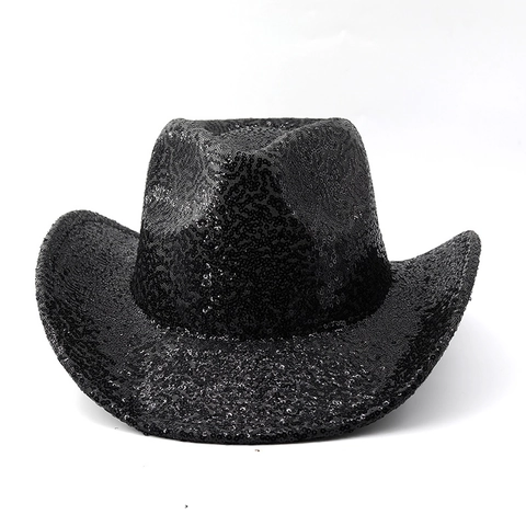 Sequin Cowboy Hat Shiny Western Jazz Fedora Hat For Party Stage Performance Carnival Costume Accessories Women Men Polyester