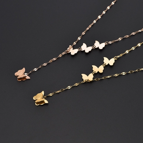 Collier Pendentif Papillon Acier Titane Plusieurs Papillons Chaîne Clavicule Forme Y Bijou Élégant Pour Femmes