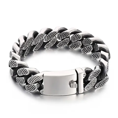 Bracciale A Catena Cubana Da Uomo In Acciaio Inossidabile 316L Stile Punk Retro Industriale Con Motivo A Griglia