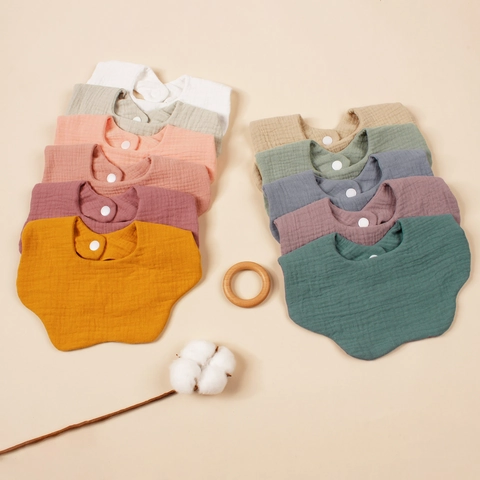 Baby Pure Cotton Gauze Petal Saliva Towel Six Layers Thickened Absorbent Bib Snap Button Infants Drool Feeding Cloth Printed