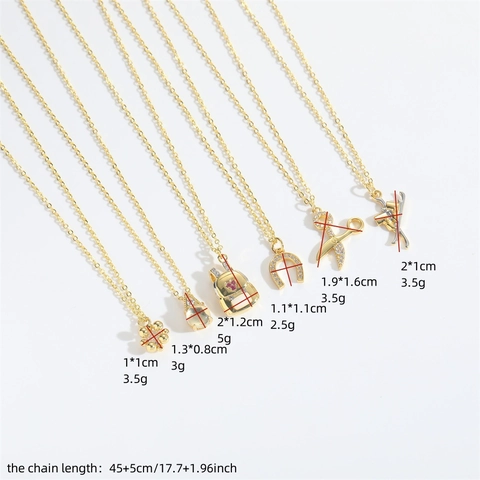 Collana Con Pendente In Rame E Zircone Simpatico Retrò Forbici Zaino Ferro Di Cavallo Fiore Gioielli Per Donne