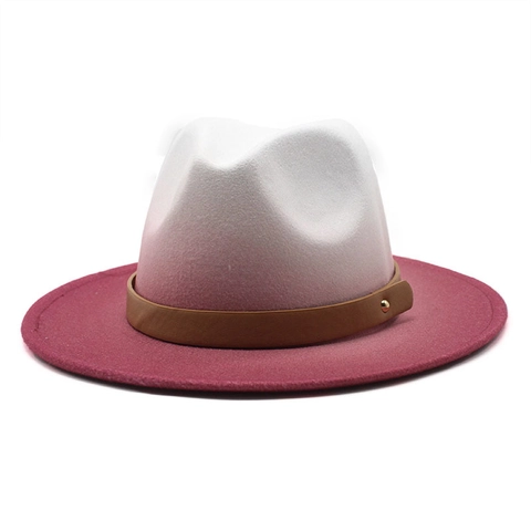Wide Brim Fedora Hat Cotton Polyester Gradient Two Tone Leather Band For Men Women Unisex