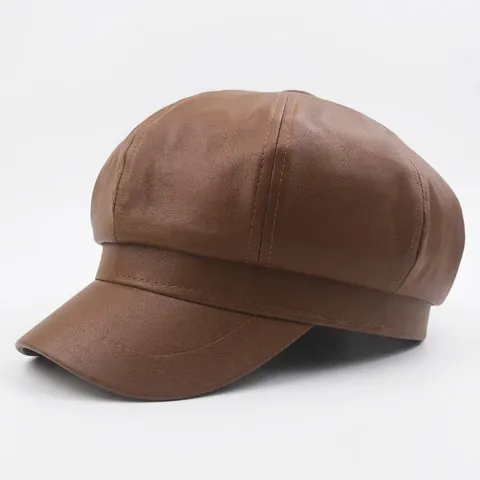 Gorra Newsboy De Cuero PU Vintage Cortavientos Color Sólido Boina Octogonal Para Mujeres Hombres