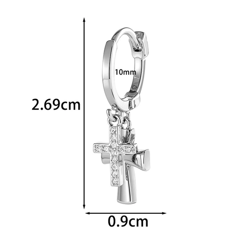 Cross Dangle Huggie Earrings Silver Toned Copper With Micro Set Zircon Pendants Personality Trendy Jewelry For Men Women