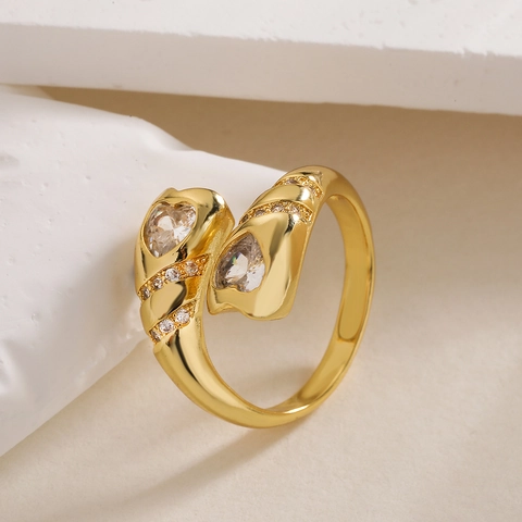 Eleganter Offener Ring Kupfer 18K Vergoldet Verstellbar Unregelmäßige Geometrische Zirkon Mikropflaster Nischenschmuck Damen