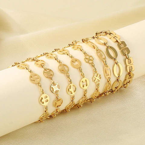Pulsera De Acero Inoxidable Para Mujer Patrón De Cara Sonriente Geométrica Hueca Cierre De Langosta Ajustable Joyería De Moda Elegante