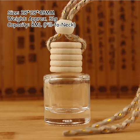 Clear Glass Car Perfume Bottle Empty Refillable Essential Oil Diffuser Hanging Ornament With Wooden Cap Woven Rope