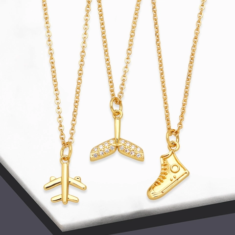 Collier Pendentif Mode Cuivre Plaqué Or Zircon Queue De Poisson Avion Chaussure Bijoux Pour Femmes Cadeau Tendance