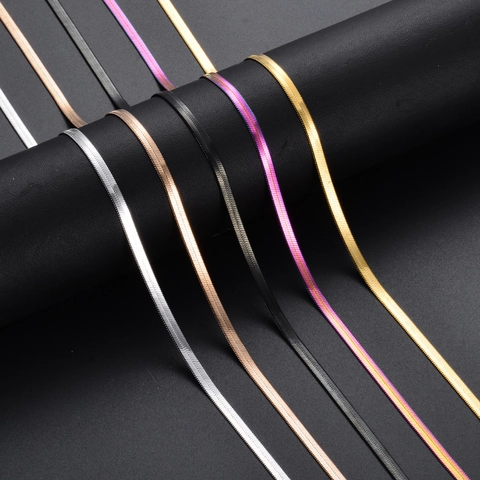 Flat Herringbone Chain Necklace Stainless Steel High Polished Hip Hop Minimalist Basic For Men Women