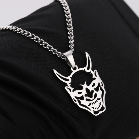 Collar Con Colgante De Máscara Hannya Acero Inoxidable Calado Japonés Oni Demonio Punk Gótico Joyas Para Hombres Fiesta Halloween