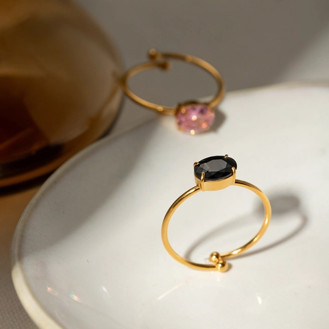 Verstellbarer Offener Ring 18K Vergoldeter Edelstahl Ovaler Zirkon Inlaid Eleganter Minimalistischer INS Stil Damen Schmuck