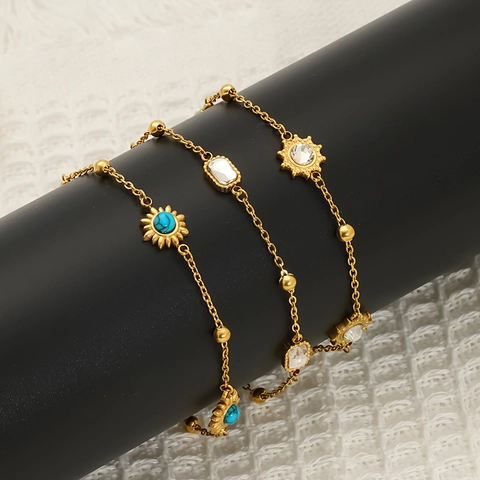 Bracciale In Acciaio Inossidabile Placcato Oro 18K Turchese Zircone Girasole Geometrico Minimalista Gioielli Donna