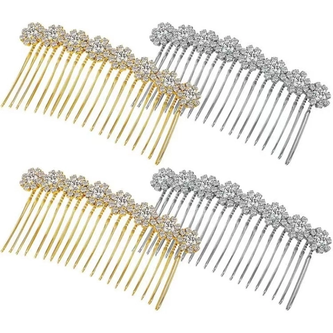 Rhinestone Flower Hair Combs Alloy Floral Bridal Hair Clips Wedding Party Decorative Headpiece Hair Jewelry For Women