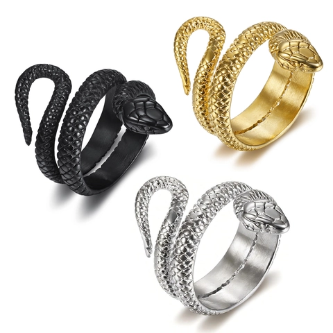 Snake Ring 316L Stainless Steel Polished Animal Wrap Texture Punk Gothic Style Fashion Jewelry For Men Unisex