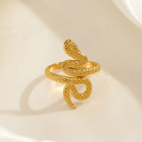 Bague Serpent Plaqué Or 18K Acier Inoxydable Anneau Ouvert Réglable Style Punk Vintage Bijoux Mode Pour Femmes Cadeau