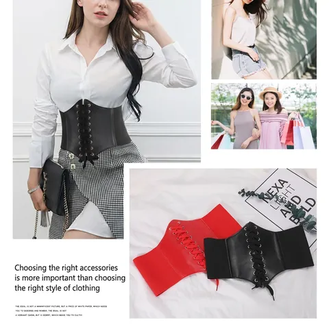 Dames Brede Korsetriem Kunstleer Elastische Taille Cincher Vetersluiting Cross Afslanken Vintage Paleis Stijl Accessoire
