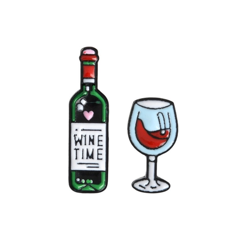 Emaille Anstecknadel Brosche Legierung Weinflasche Und Glas Wine Time Cartoon Kreativ Kleidung Rucksack Schmuck Zubehör