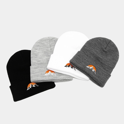 Gebreide Beanie Muts Acryl Warm Berg Zon Borduurwerk Omslag Ribgebreide Muts Voor Heren Dames Outdoor Sport