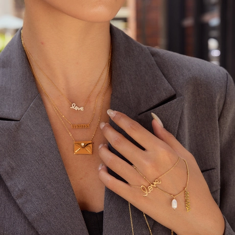 Stainless Steel Pendant Necklace Love Mama Letter Envelope Lucky Jewelry Women Gold Plated Waterproof Hypoallergenic
