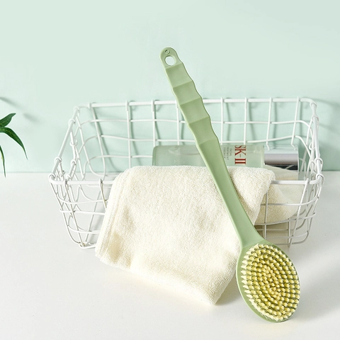 Brosse De Bain À Long Manche Double Face Éponge Douce Poils Souples Fleur De Douche Nettoyage Du Dos Design Suspendu