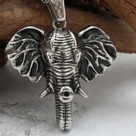 Ciondolo Testa Di Elefante Vintage Acciaio Inossidabile Retro Punk Animale Fascino Gioielli Accessorio Uomo Donna
