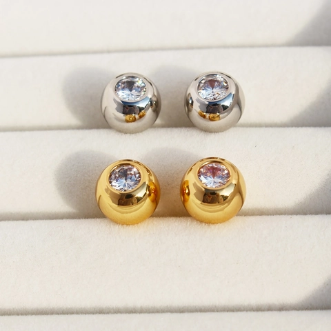 Orecchini a Bottone Tondi con Singola Zirconia Grande di Lusso per Donna Ottone Perno in Argento Sterling 925 Gioielli Eleganti