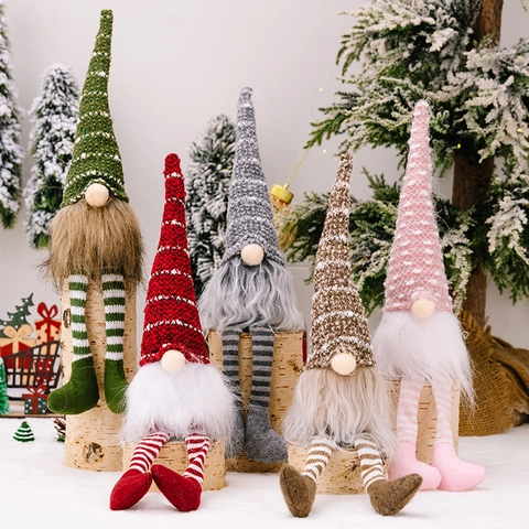 Weihnachtsgnome Plüsch Ornamente Strickmütze Lange Gestreifte Beine Schwedische Tomte Schreibtisch Feiertagsdekoration