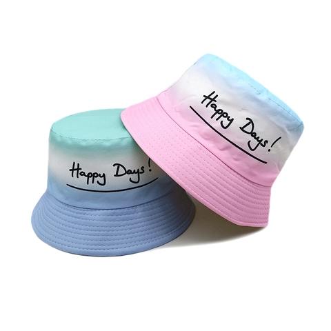 Cappello Da Pescatore Bambini Sfumato Tie Dye Traspirante Protezione Solare Cappello Da Spiaggia Esterno Ragazzi Ragazze Happy Days Print