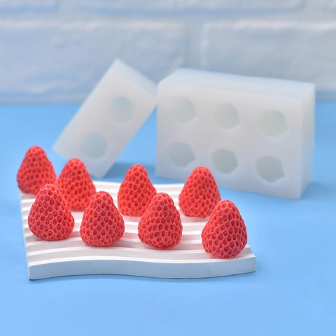 Strawberry Shape Silicone Mold For DIY Scented Candle Soap Making Fondant Cake Decoration Realistic Fruit Texture