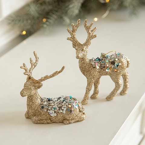Decorazioni Natalizie Renna Glitter Oro Paillettes Figurine Alce Ornamenti Appesi Vacanze Arredo Festa Festival Casa