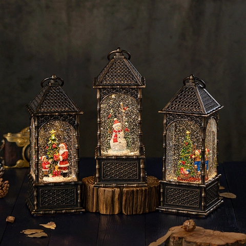 Kerst Sneeuwbol Muziekdoos Retro Lantaarn LED Verlichting Kerstman Sneeuwpop Glitter Decoratie