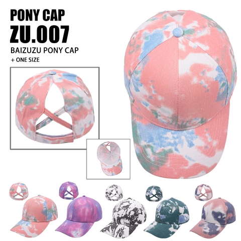 Berretto da Baseball Donna Tie Dye con Coda di Cavallo in Cotone Regolabile con Banda Elastica Incrociata Protezione Solare