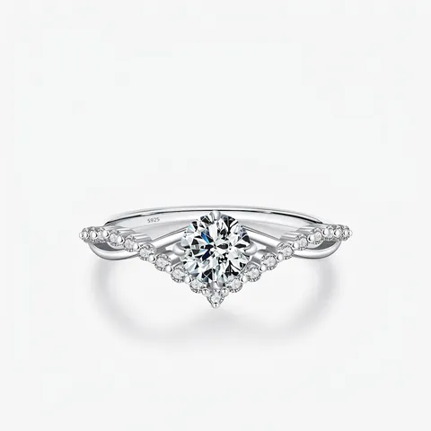 MODIAN 0.5 Karat D-Farbe Moissanit 925 Sterlingsilber Kronenring Eleganter V-Form Verlobung Hochzeit Fingerring Für Damen Schmuck