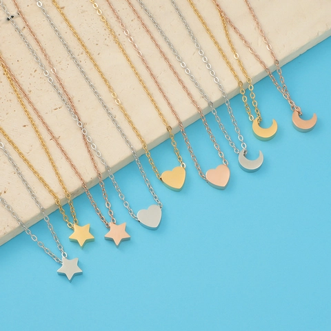 Star Moon Heart Pendant Necklace 304 Stainless Steel 18k Gold Plated Adjustable Minimalist Geometric Jewelry For Women