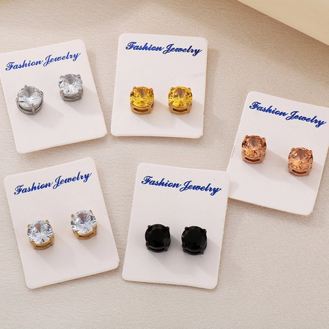 Orecchini Magnetici In Zirconia Colorata Acciaio Inossidabile Senza Buco Unisex Minimalista Griffe