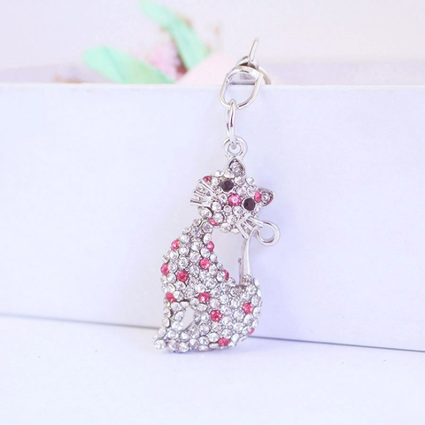 Cute Cat Keychain Rhinestone Encrusted Zinc Alloy Sparkling Animal Bag Pendant For Women Girlfriend Gift