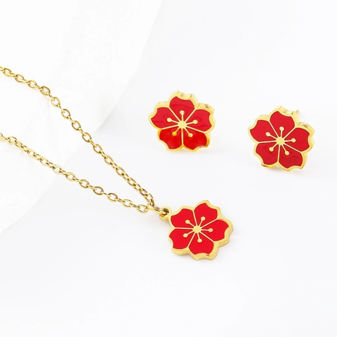 Gioielli A Fiori Collana E Orecchini A Lobo Acciaio Inossidabile 304 Smalto Floreale Vintage Elegante Estetico Regalo Donna
